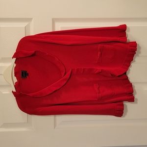 Colour Works Women's Red Ruffled Bow Cardigan- Size M